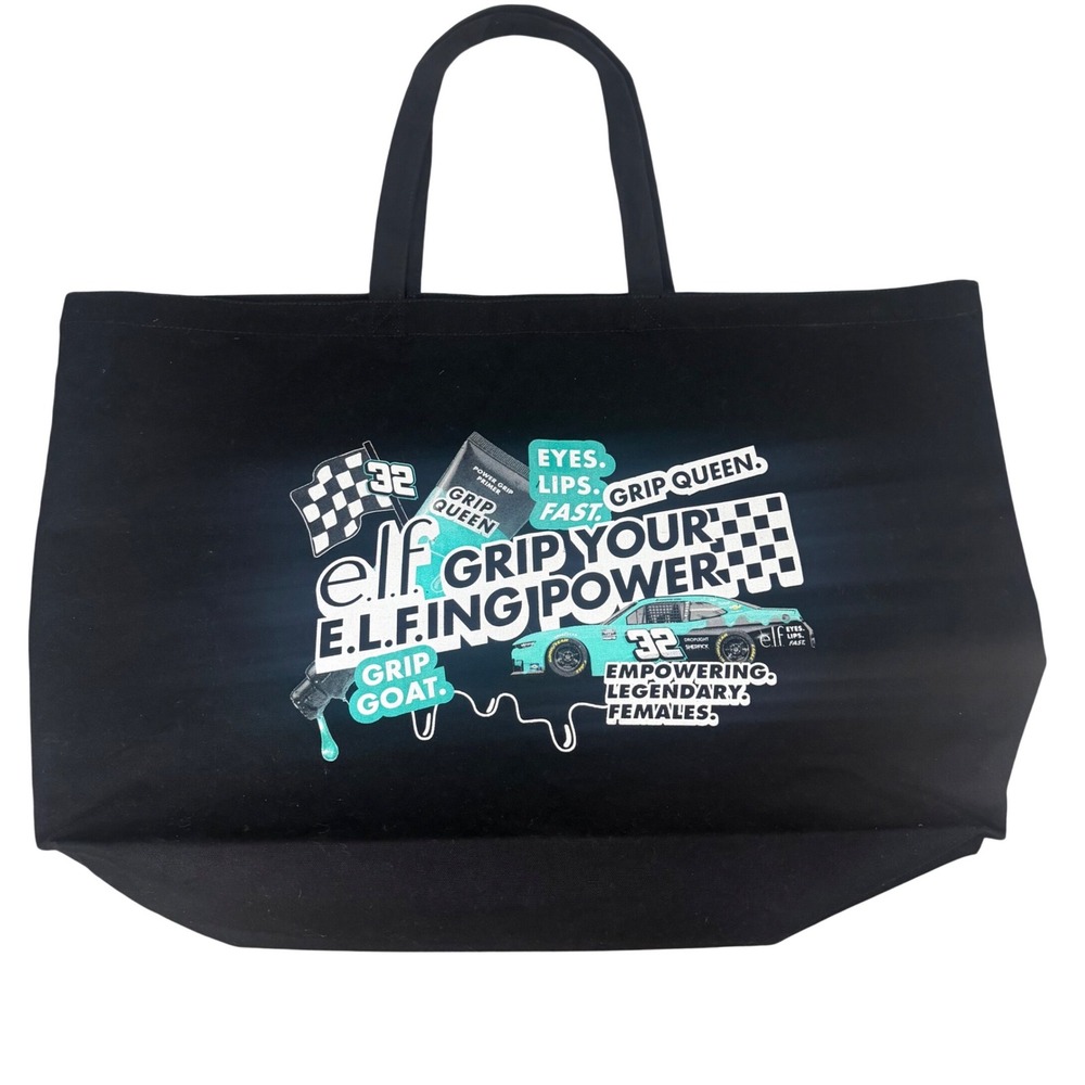 ELF Cosmetics Katherine Legge NASCAR Grip Your Power Black Canvas Tote Bag Large